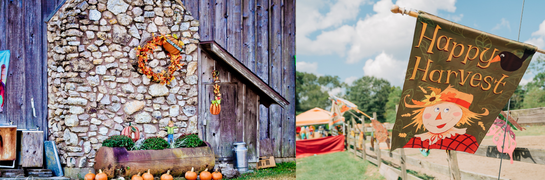 Farm exterior and happy harvest sign 